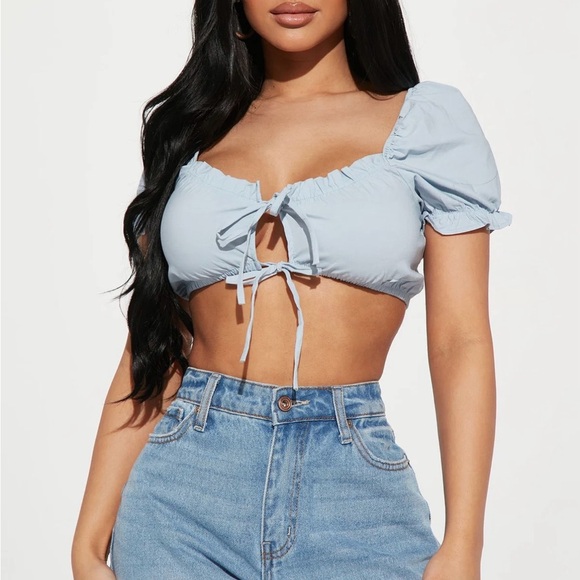 Blashe Tops - Blashe Double Tie-Front Puff Sleeve Crop Top
